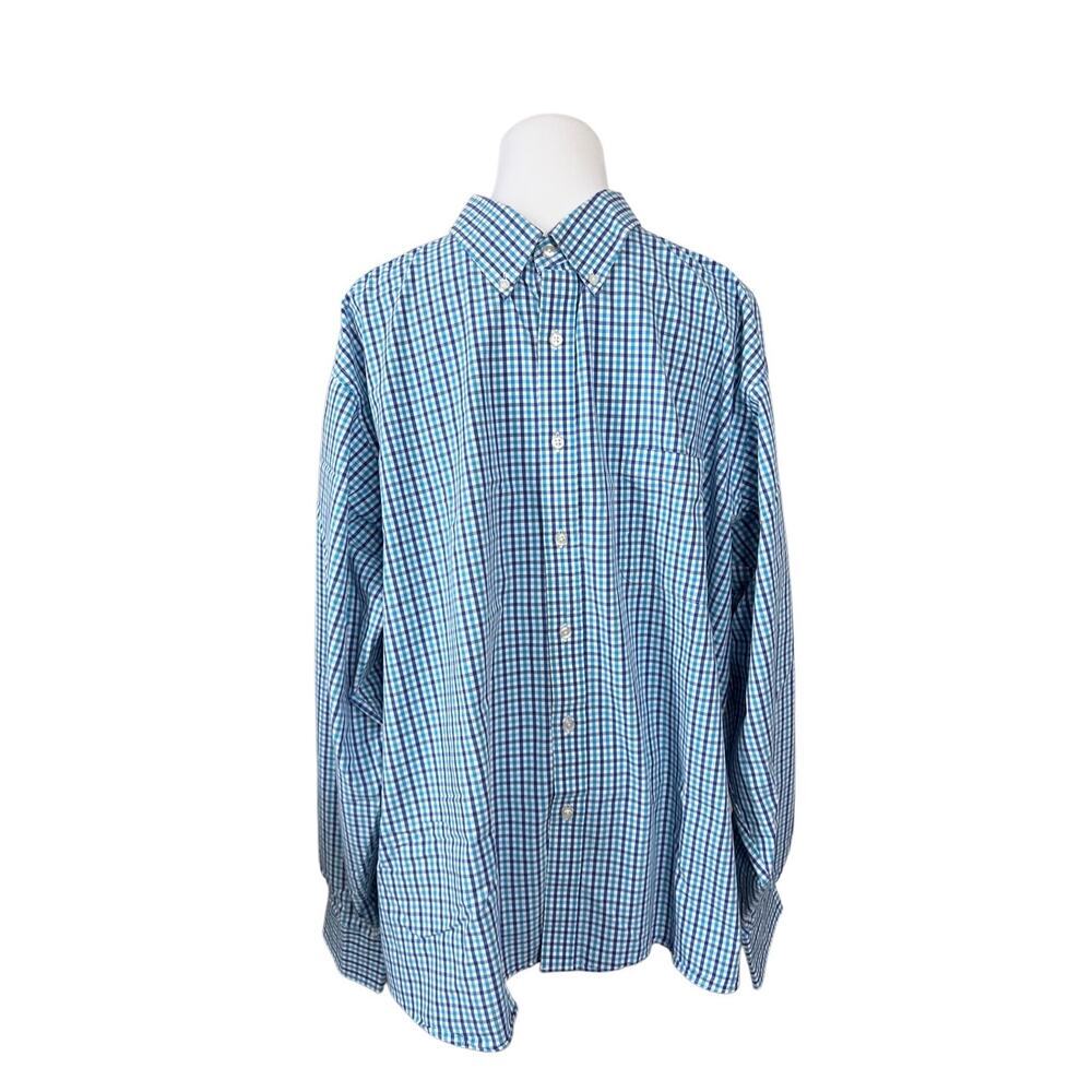 Izod Classic Fit Stretch Blue Check Long Sleeve Button‎ Down Shirt Blue 18/18.5